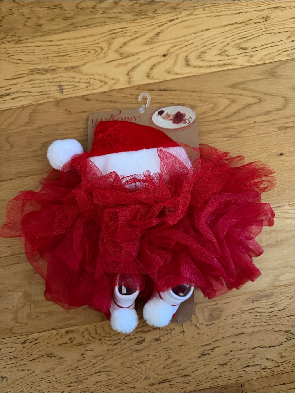 NEW - ELLY & EMMY -0/12M - Set Festive Red Tulle Santa Tutus, Hat  & Booties Set